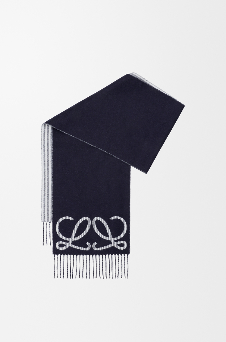 LOEWE Bufanda en seda y cashmere Azul Marino/Blanco