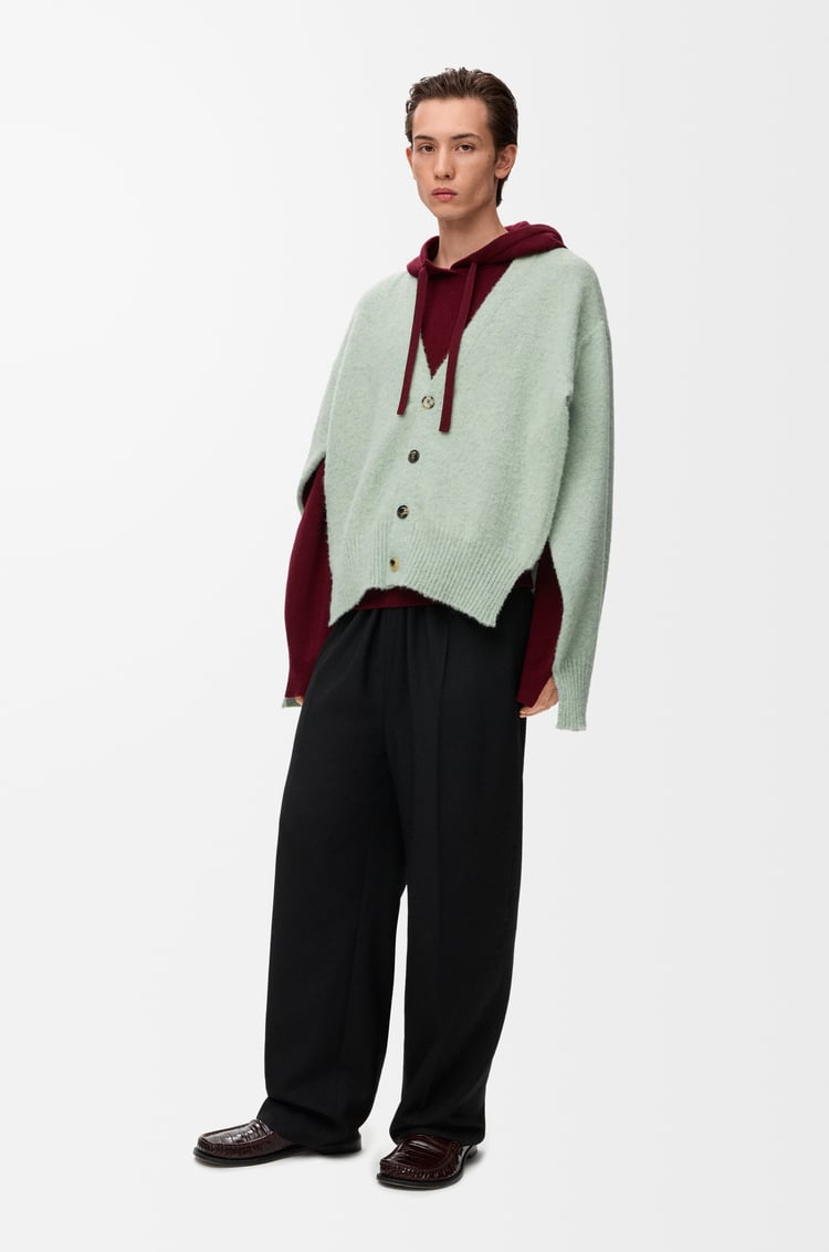 LOEWE Trompe l'oeil sweater in wool Green/Burgundy