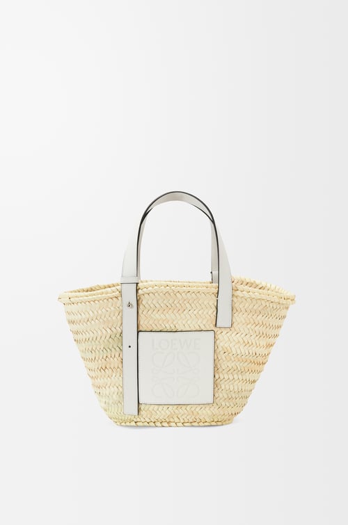 LOEWE Basket bag in palm leaf and calfskin Natural/White