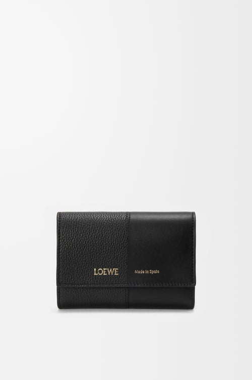 LOEWE Small vertical wallet in smooth and grained calfskin Black