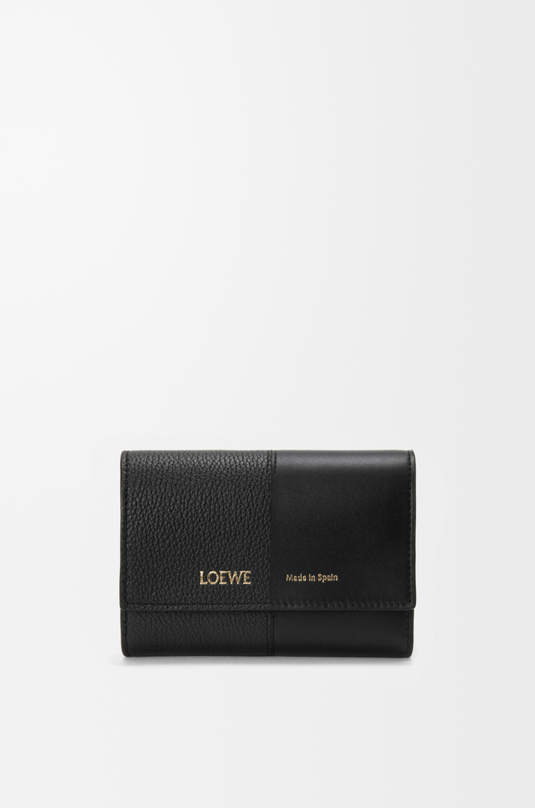 LOEWE Small vertical wallet in smooth and grained calfskin Black