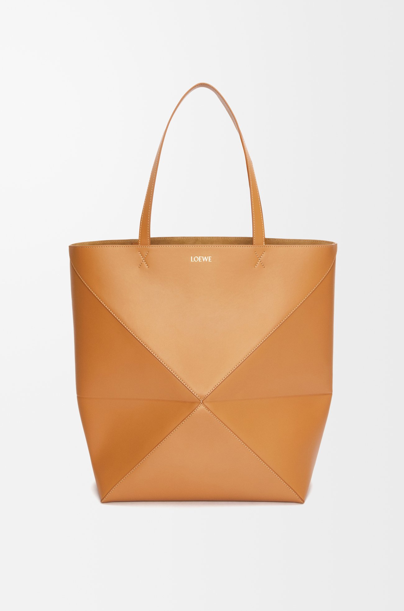 LOEWE XL Puzzle Fold tote in shiny calfskin Warm Desert