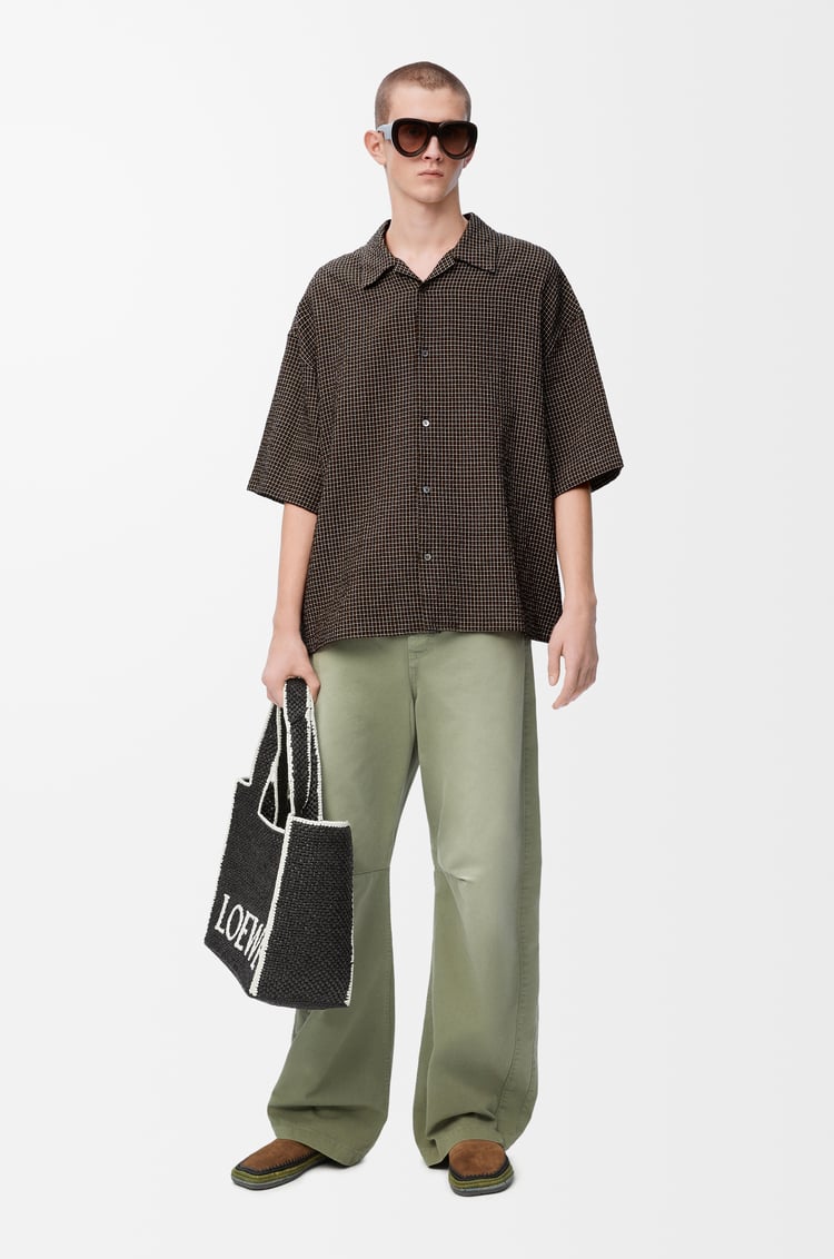 LOEWE Short sleeve shirt in linen and cotton blend Black/Multicolor