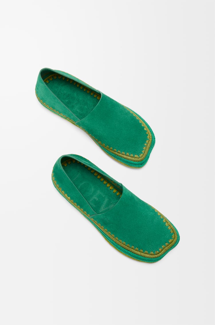 LOEWE Rio slipper in suede and raffia Green