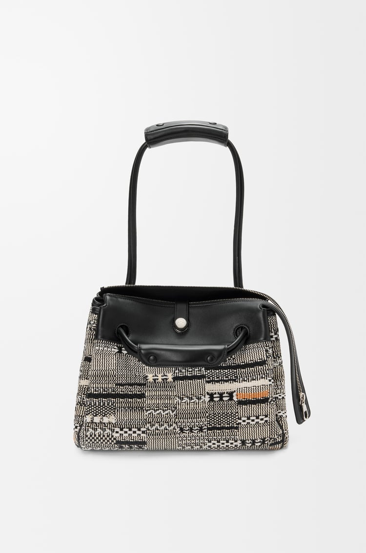 LOEWE Medium Madrid bag in woven textile Black/White