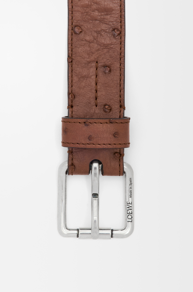 LOEWE Roller Curve belt in ostrich Tobacco/Vintage Palladium