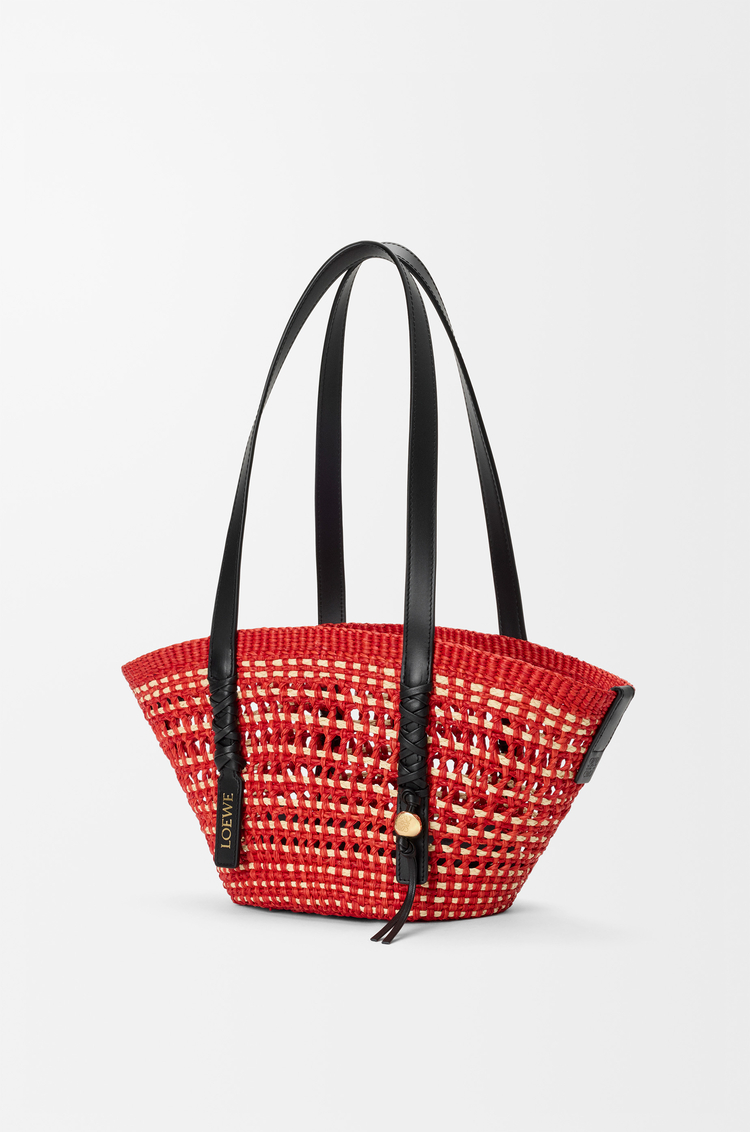 LOEWE Small Braid basket in iraca palm and calfskin Red/Natural