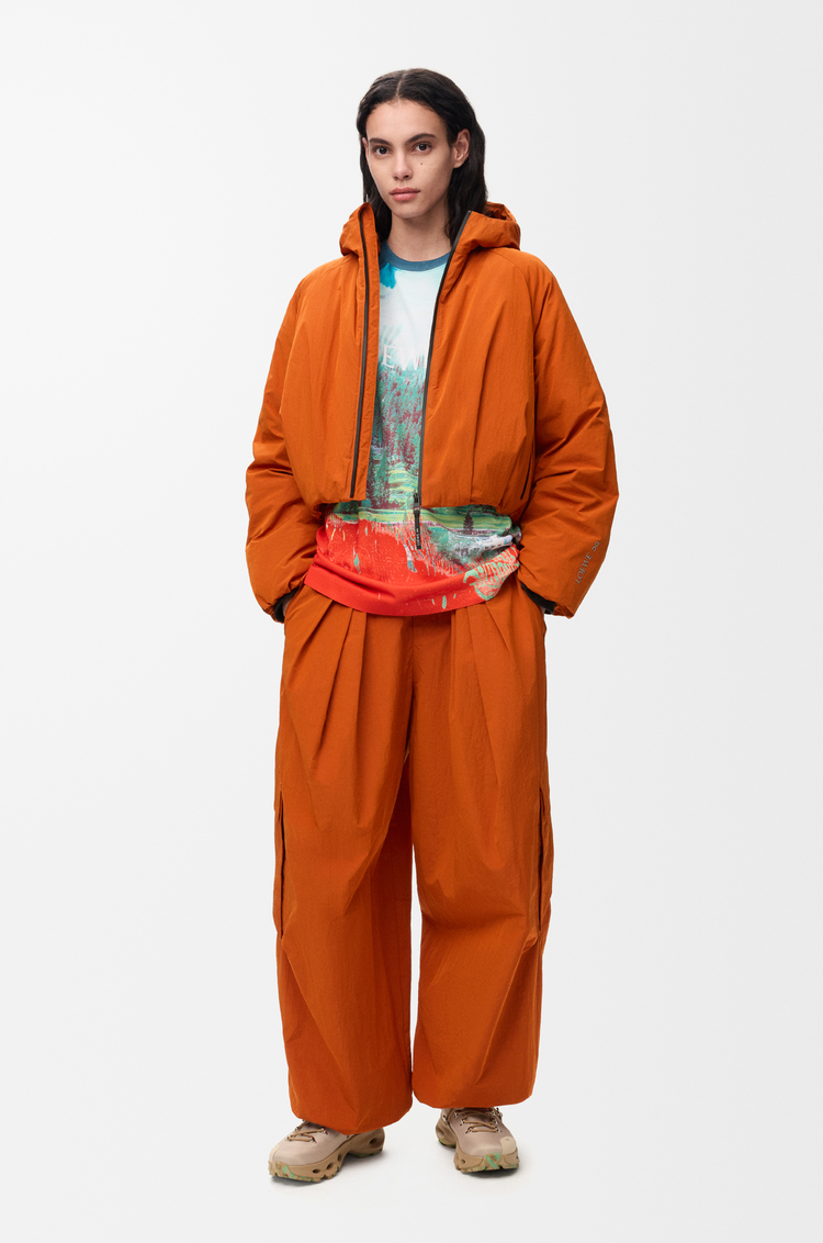 LOEWE Cropped puffer jacket in technical shell Dark Orange