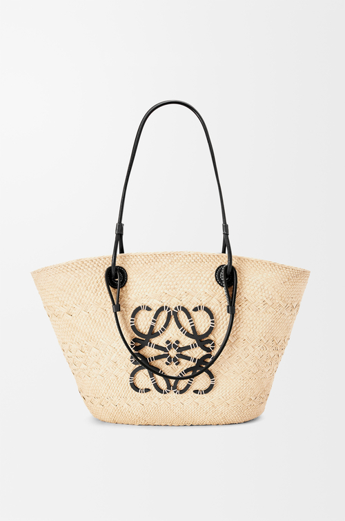 LOEWE Medium Anagram Basket bag in iraca palm and calfskin Natural/Black