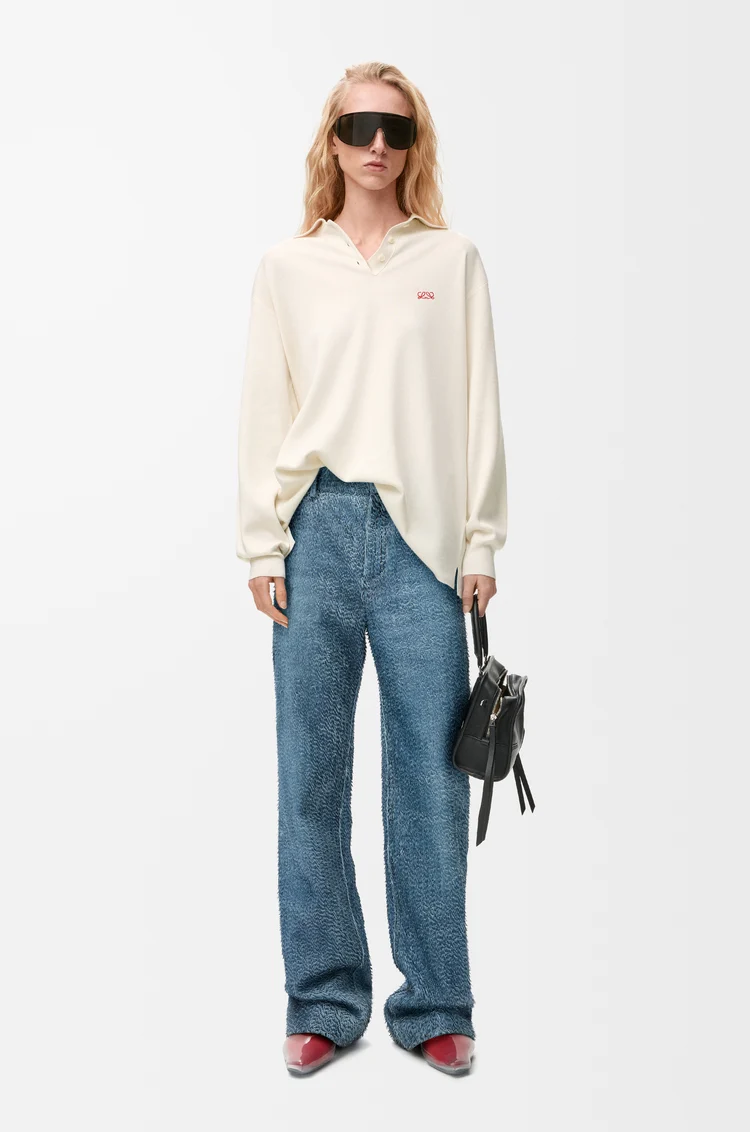 LOEWE Polo sweater in cashmere and silk blend White
