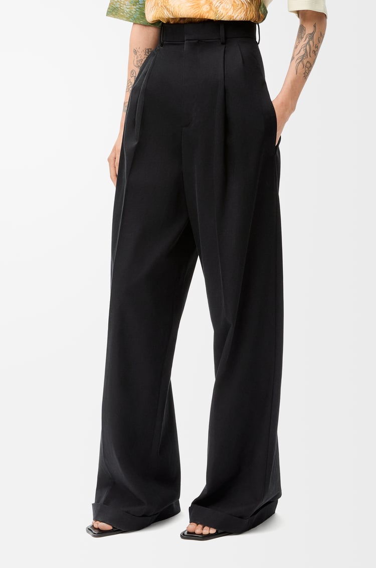 LOEWE Pleated trousers in cotton and silk Black
