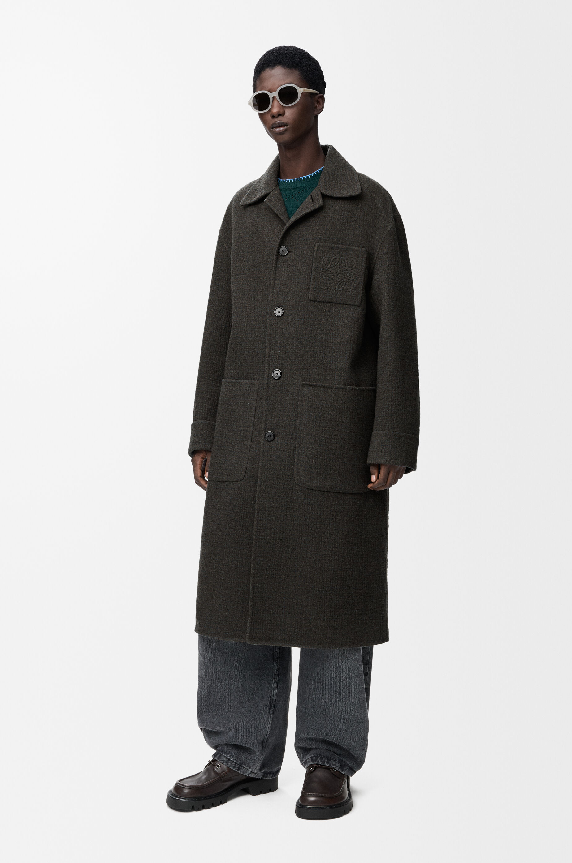 【レア】ロエベロングコートモヘアウール　アナグラム　ヴィンテージ　シルク LOEWE（ロエベ） ロングコート ANAGRAM COAT アナグラム S359Y01X52