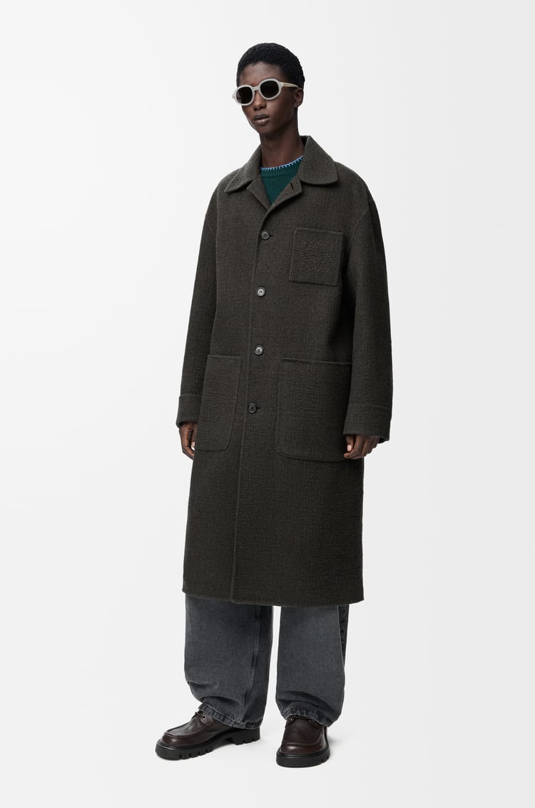 LOEWE Coat in wool and silk Khaki Brown/Blue