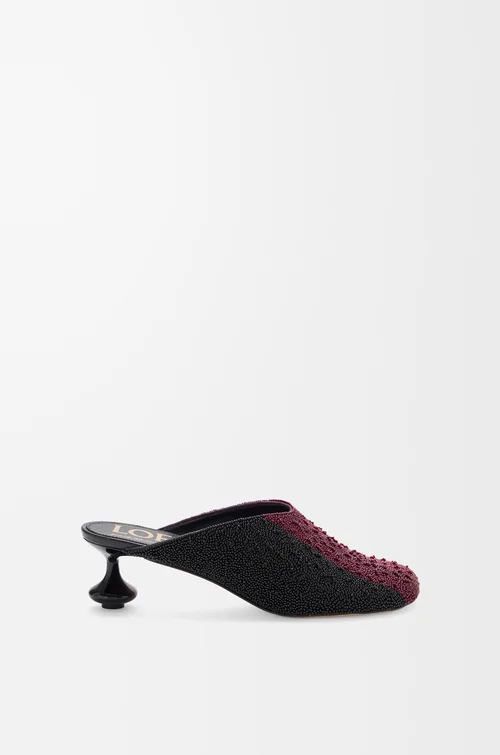 LOEWE Mule Toy en lona bordada Negro/Burdeos Oscuro