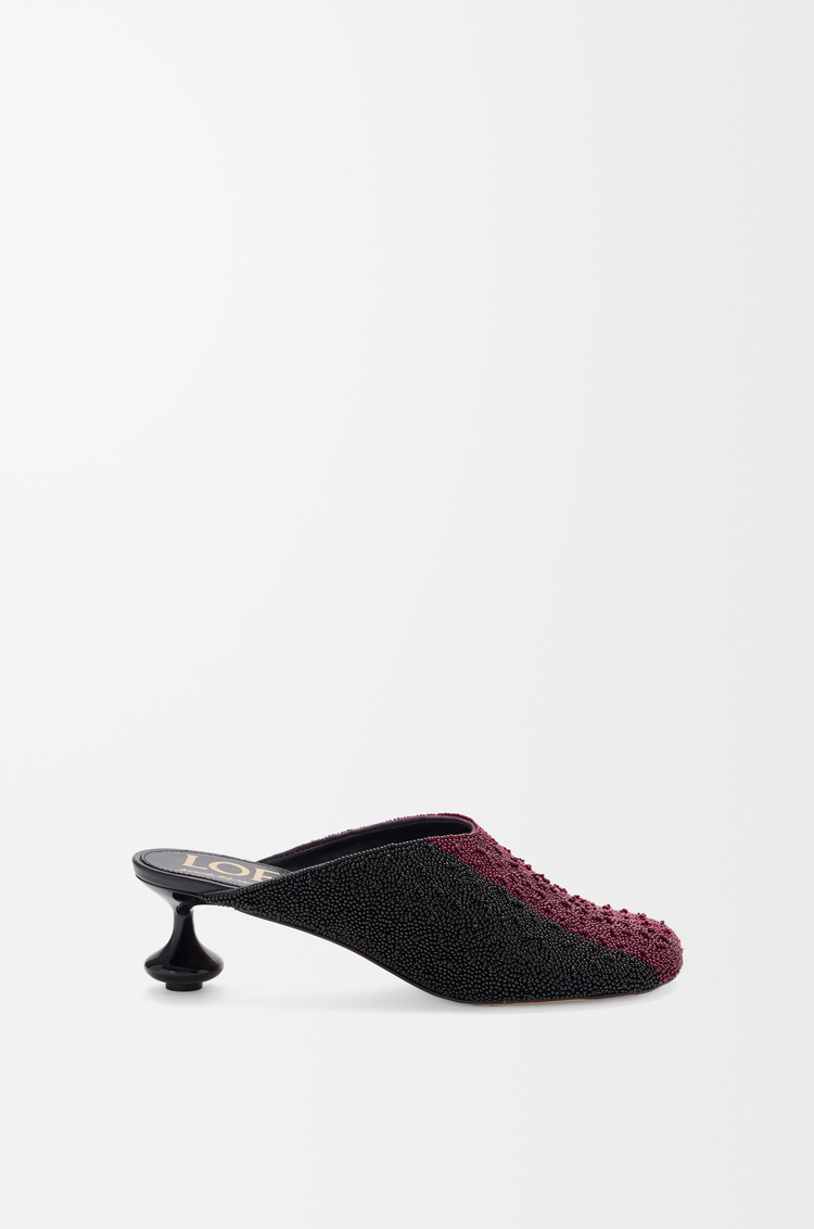 LOEWE Mule Toy en lona bordada Negro/Burdeos Oscuro