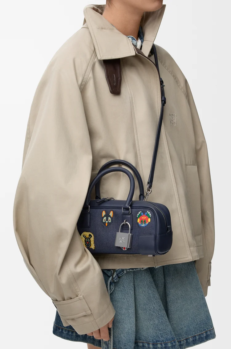 LOEWE Cats Amazona 23 cropped bag in embroidered denim Blue