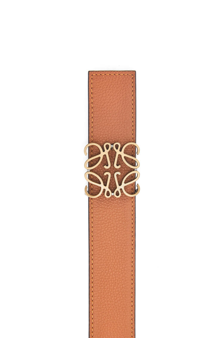 LOEWE Anagram belt in soft grained calfskin and brass Tan/Black/Old Gold