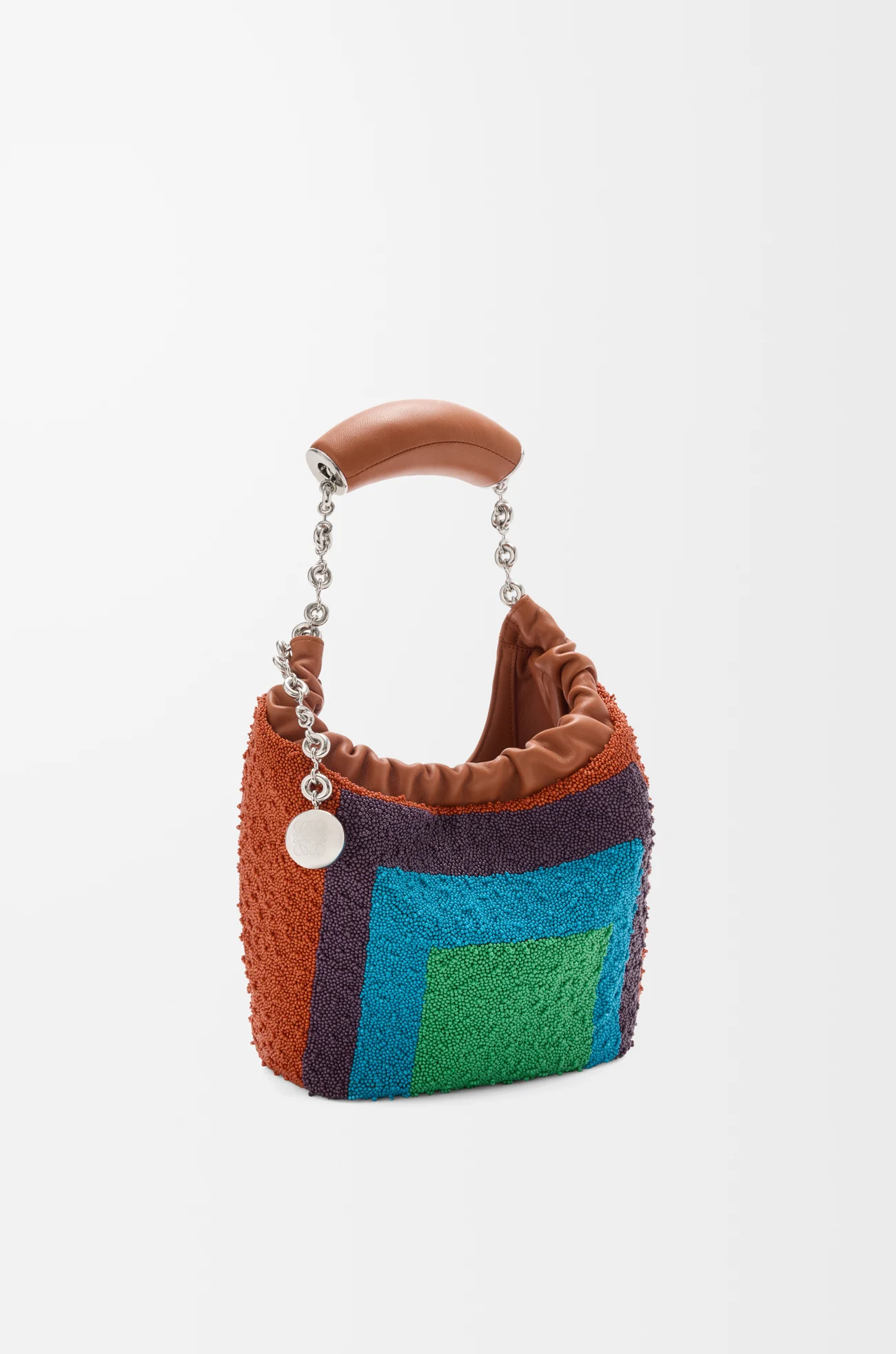 LOEWE Mini Squeeze bag in beaded leather Caramel/Bright Green