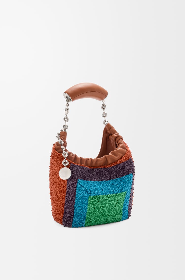 LOEWE Mini Squeeze bag in beaded leather Caramel/Bright Green