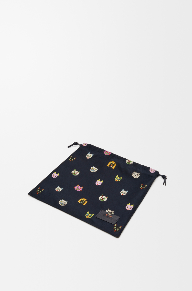 LOEWE 캣 스몰 드로우스트링 파우치 - 캔버스 Blue/Black