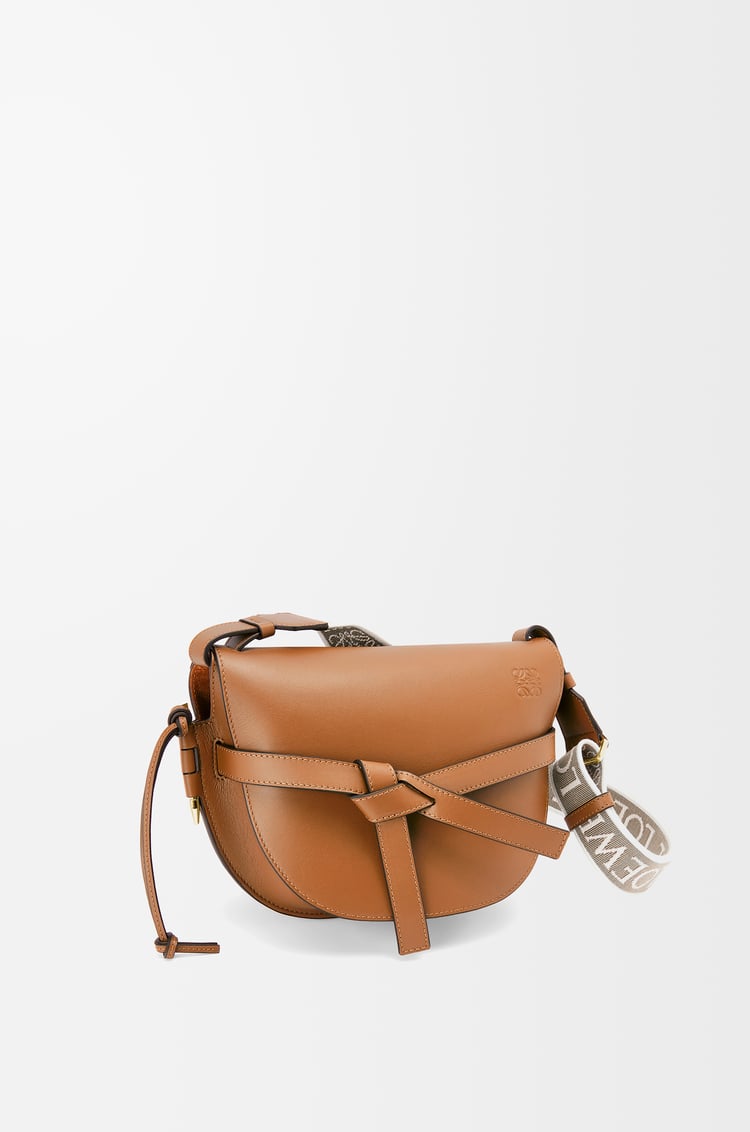 LOEWE Small Gate Dual bag in soft calfskin and jacquard Tan