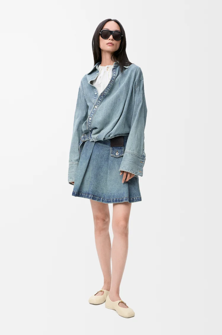 LOEWE Mini skirt in denim Washed Denim