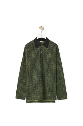 LOEWE Long sleeve polo in Anagram jacquard cotton Black/Fluo Green plp_rd
