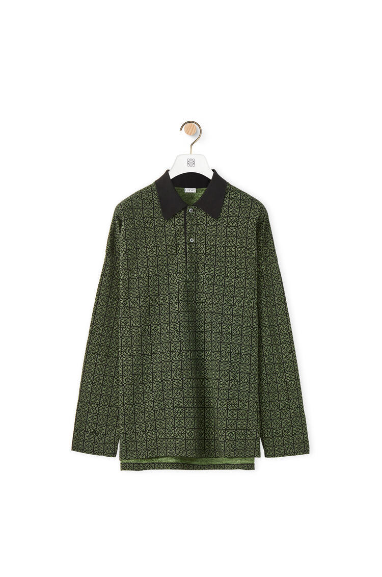 LOEWE Long sleeve polo in Anagram jacquard cotton Black/Fluo Green pdp_rd