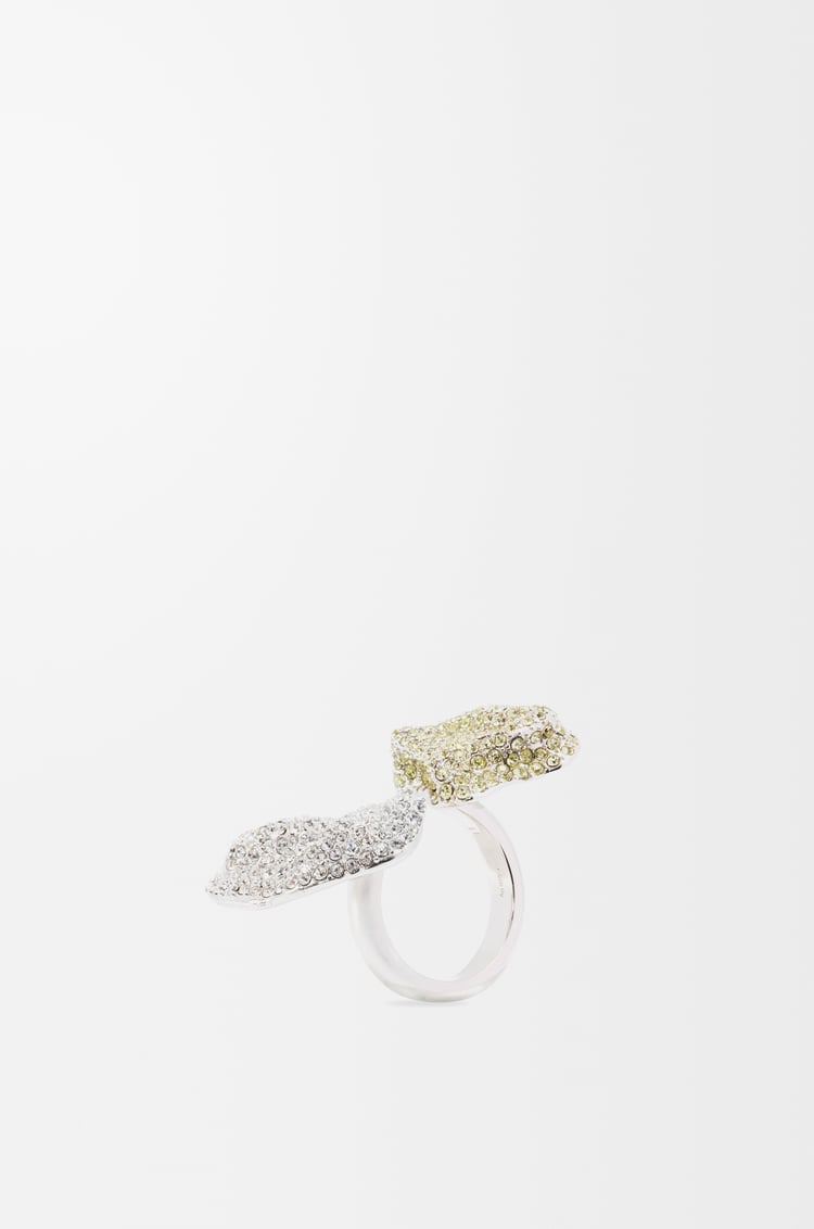 LOEWE Glitter Fragment double ring in sterling silver and crystals Silver/Transparent/Pale Yellow