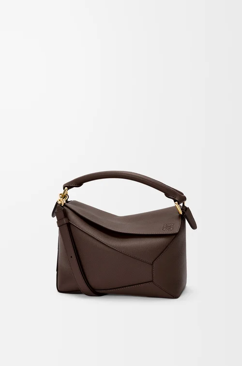 LOEWE Small Puzzle Edge bag in soft grained calfskin Dark Chestnut
