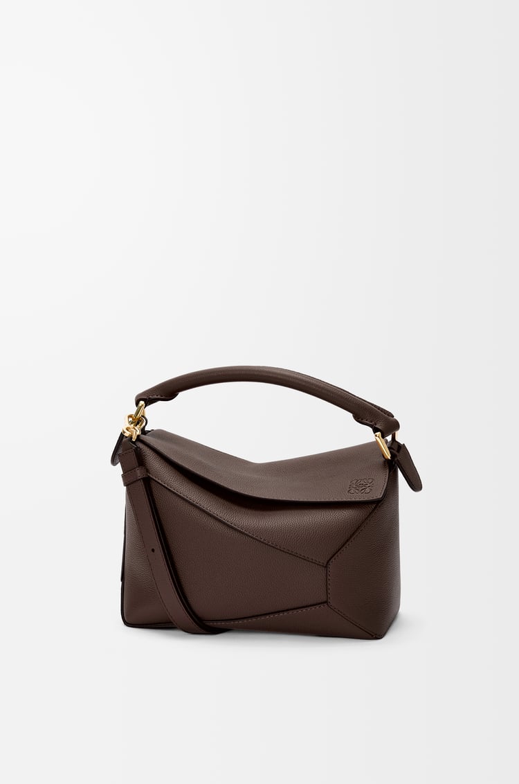 LOEWE Small Puzzle Edge bag in soft grained calfskin Dark Chestnut