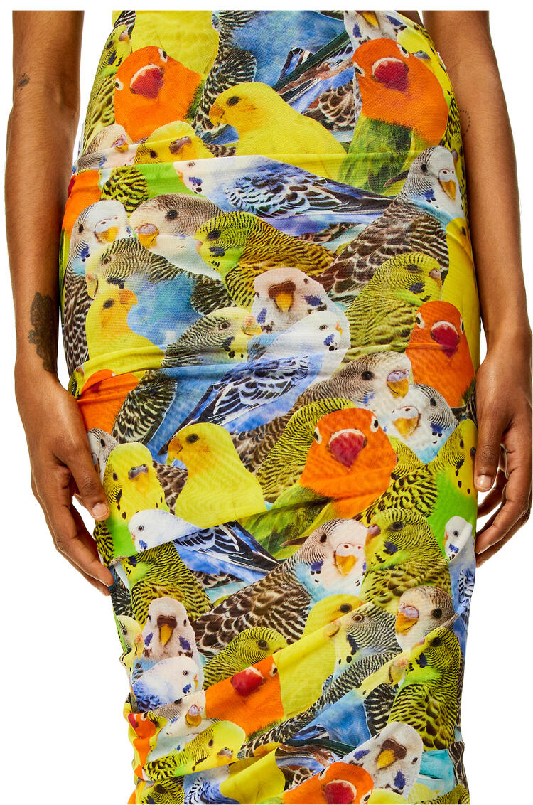 LOEWE Parrots skirt in mesh Orange/Blue/Yellow