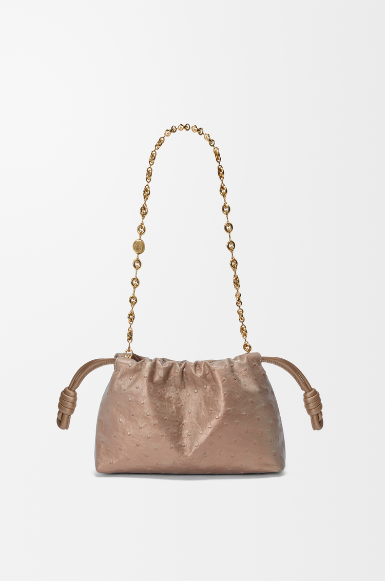 LOEWE 迷你珍珠光澤鴕鳥皮 Flamenco Purse 包款 象牙白