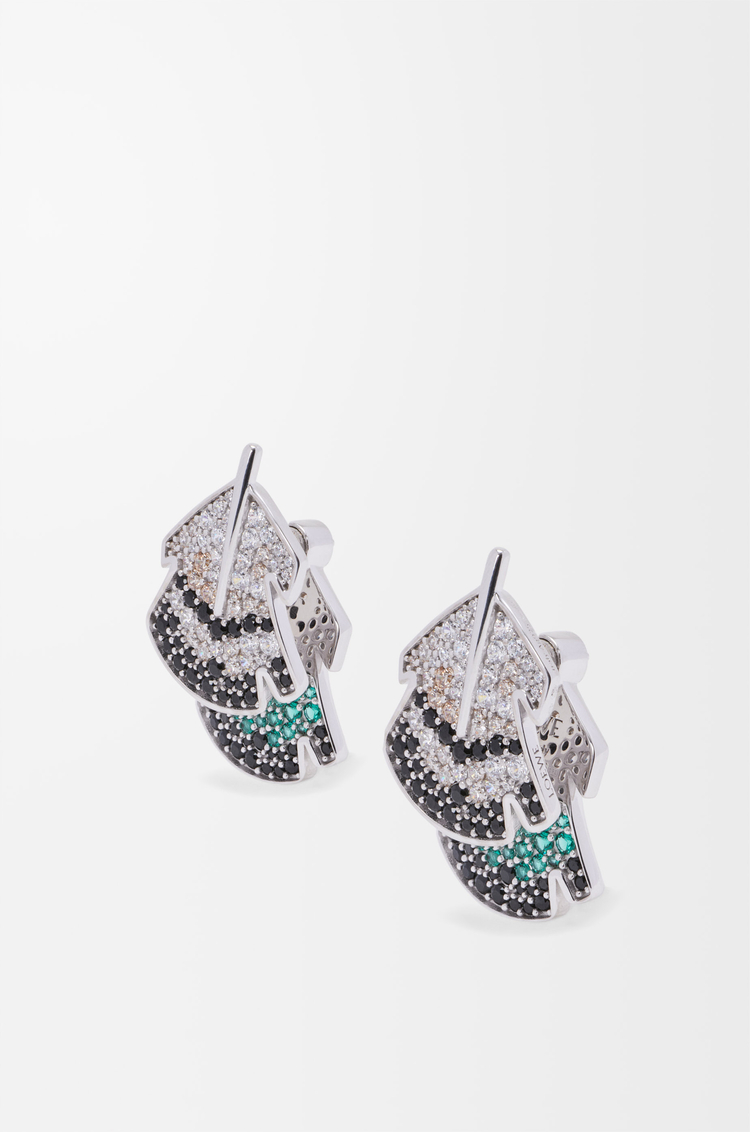 LOEWE Feather earrings in sterling silver and crystals Silver/White