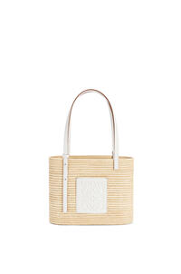 LOEWE Small Square Basket bag in raffia and calfskin Natural/White pdp_rd