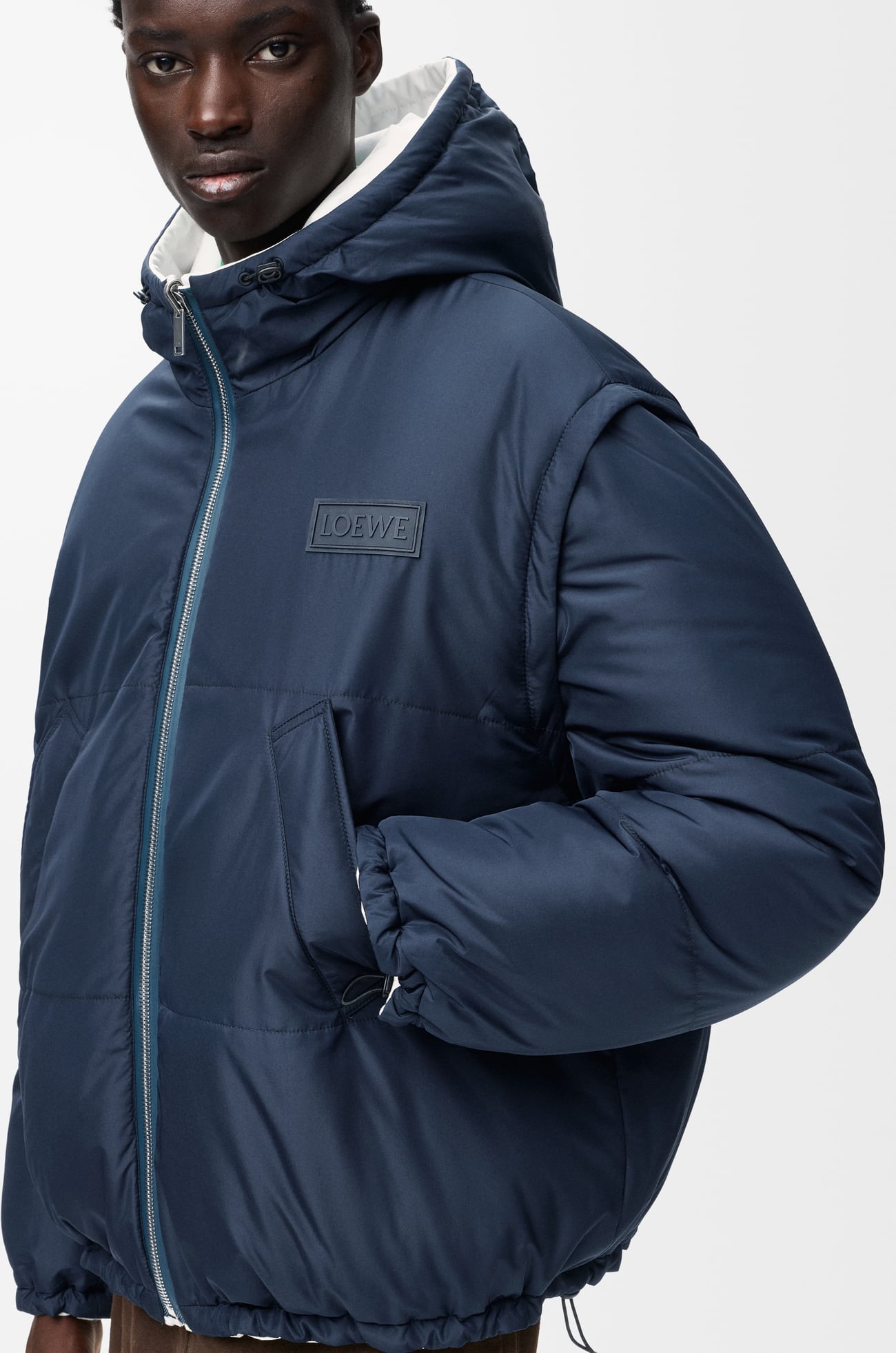 LOEWE Puffer jacket in cotton & technical shell White/Navy