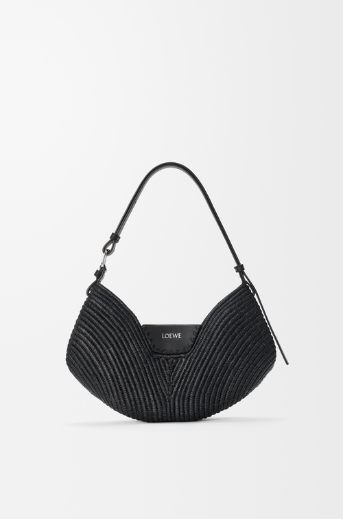 LOEWE Medium Loewe Swing bag in raffia and calfskin Black