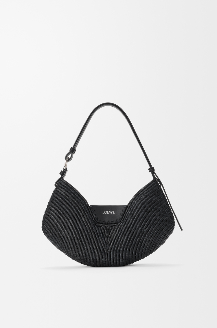 LOEWE Medium Loewe Swing bag in raffia and calfskin Black