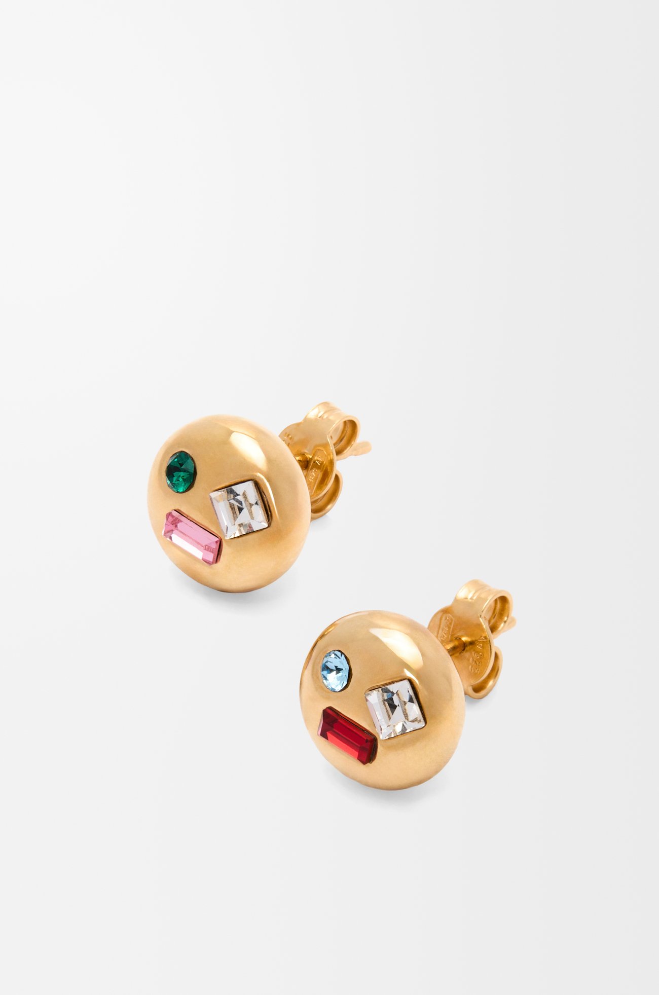 LOEWE アナグラム ペブル ピアス（スターリングシルバー&クリスタル） ゴールド/レッド
