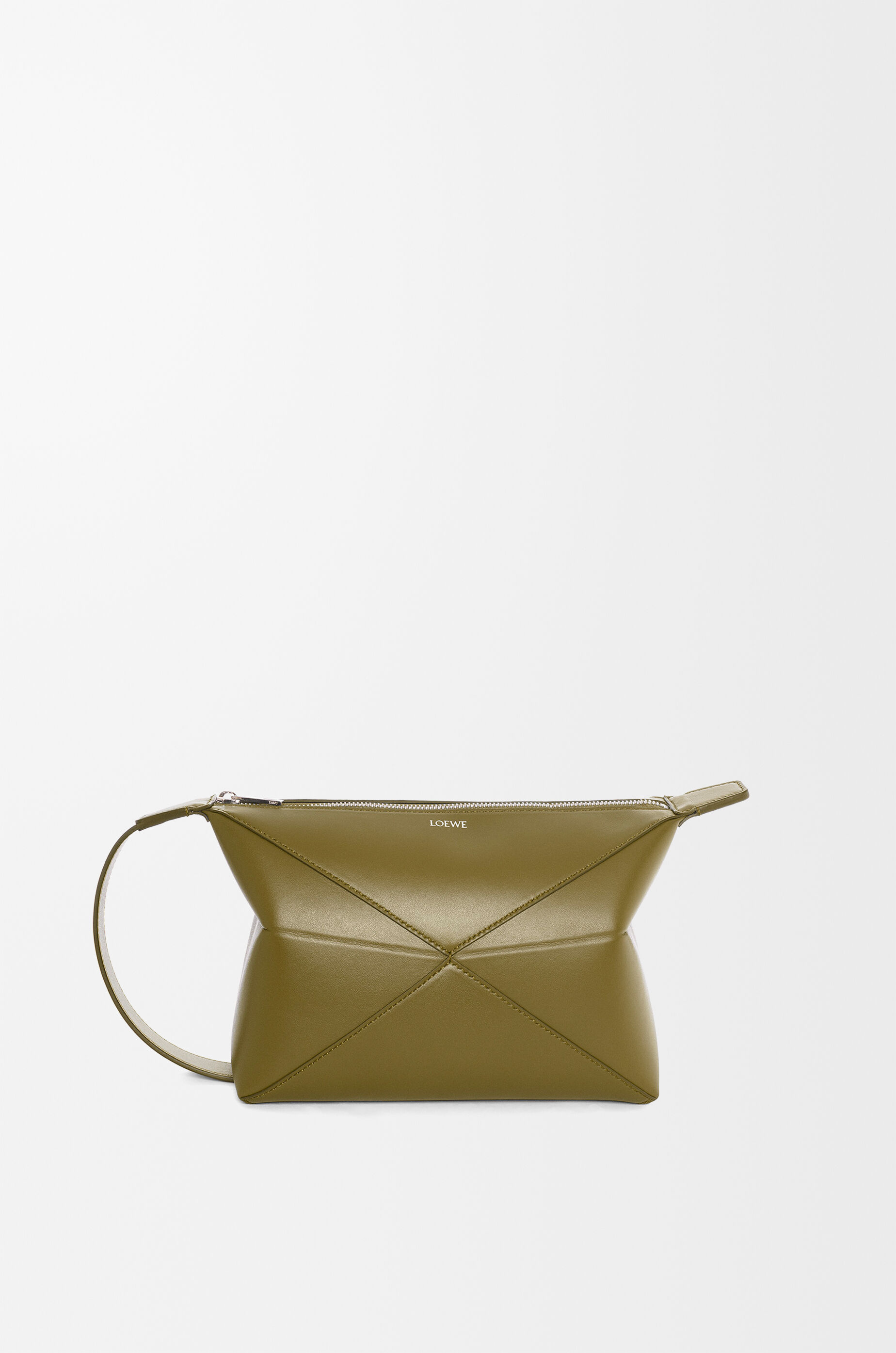 Puzzle Fold wash bag in shiny calfskin Evergreen - LOEWE
