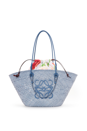 LOEWE Anagram Basket bag in iraca palm and calfskin & Roses drawstring pouch in canvas 