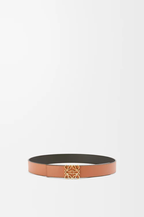 LOEWE 光滑小牛皮 Anagram 雙面皮帶 棕褐色/黑色/金色