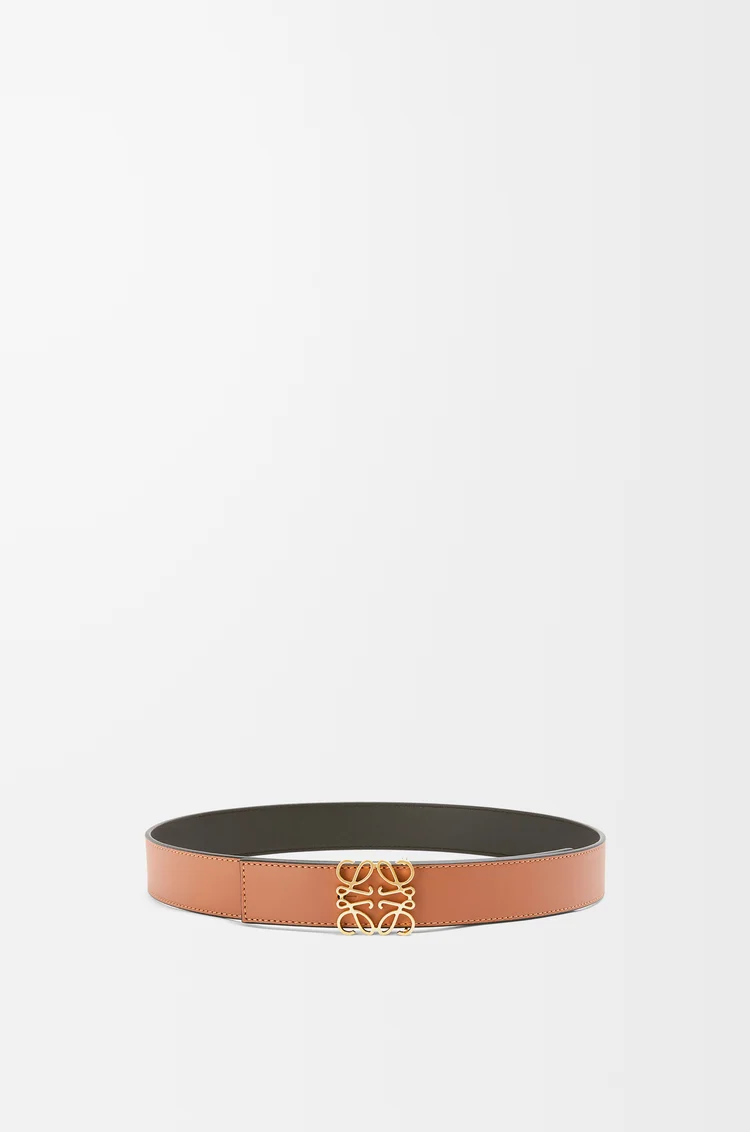 LOEWE Reversible Anagram belt in smooth calfskin Tan/Black/Gold