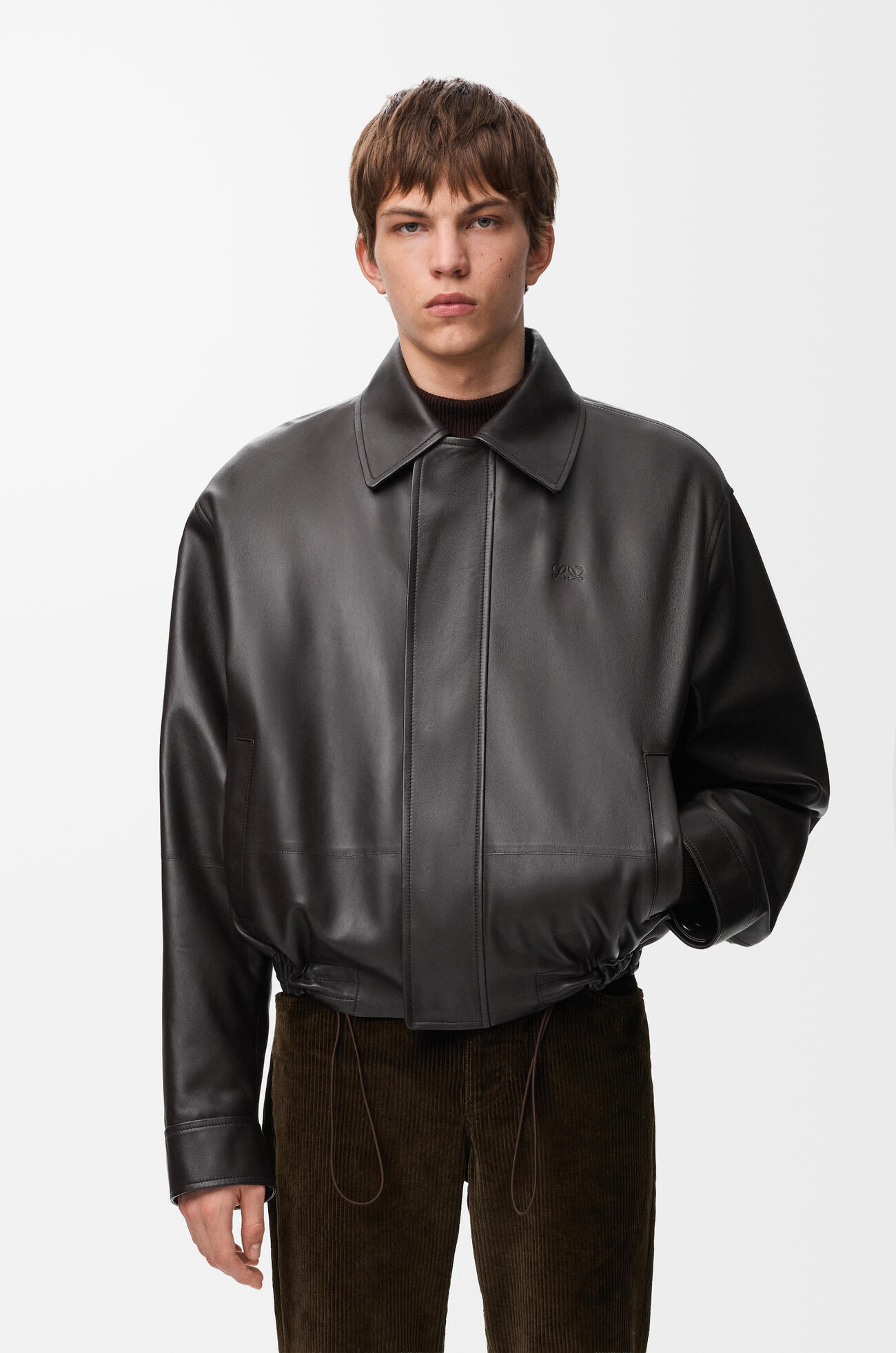 LOEWE Chaqueta con cordón de ajuste en piel napa de cordero Marrón Oscuro