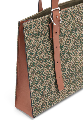 LOEWE Buckle Horizontal tote in Anagram jacquard and calfskin Khaki Green/Tan