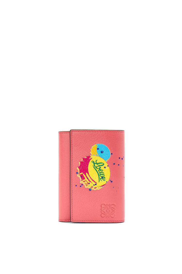 LOEWE 瓶蓋圖案經典小牛皮小款直式皮夾 Coral Pink/Bright Purple