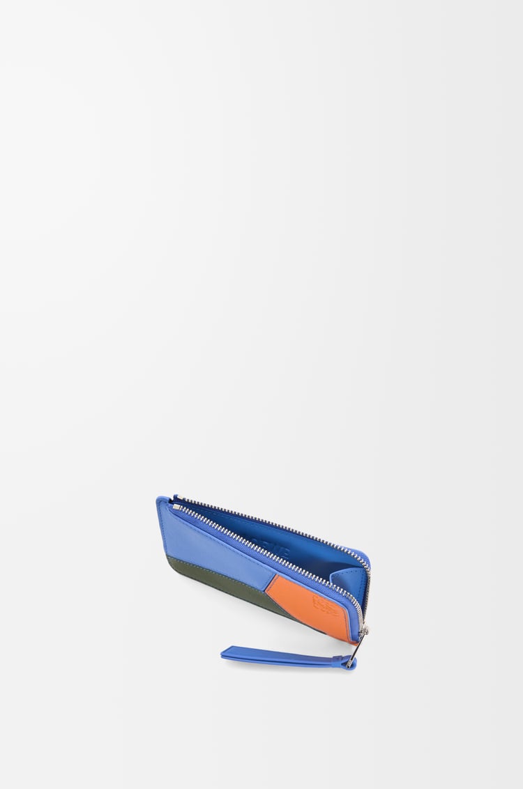 LOEWE Puzzle coin cardholder in classic calfskin Seaside Blue/Bright Orange