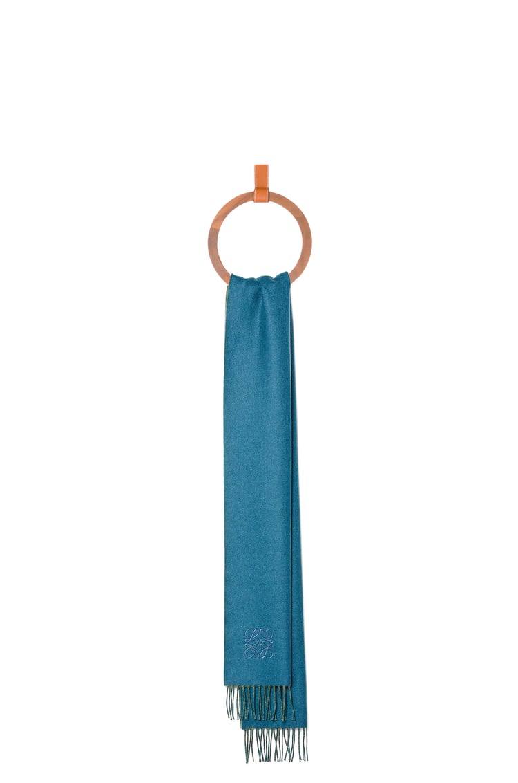 LOEWE Zweifarbiger Schal aus Wolle und Kaschmir Khaki Green/Blue