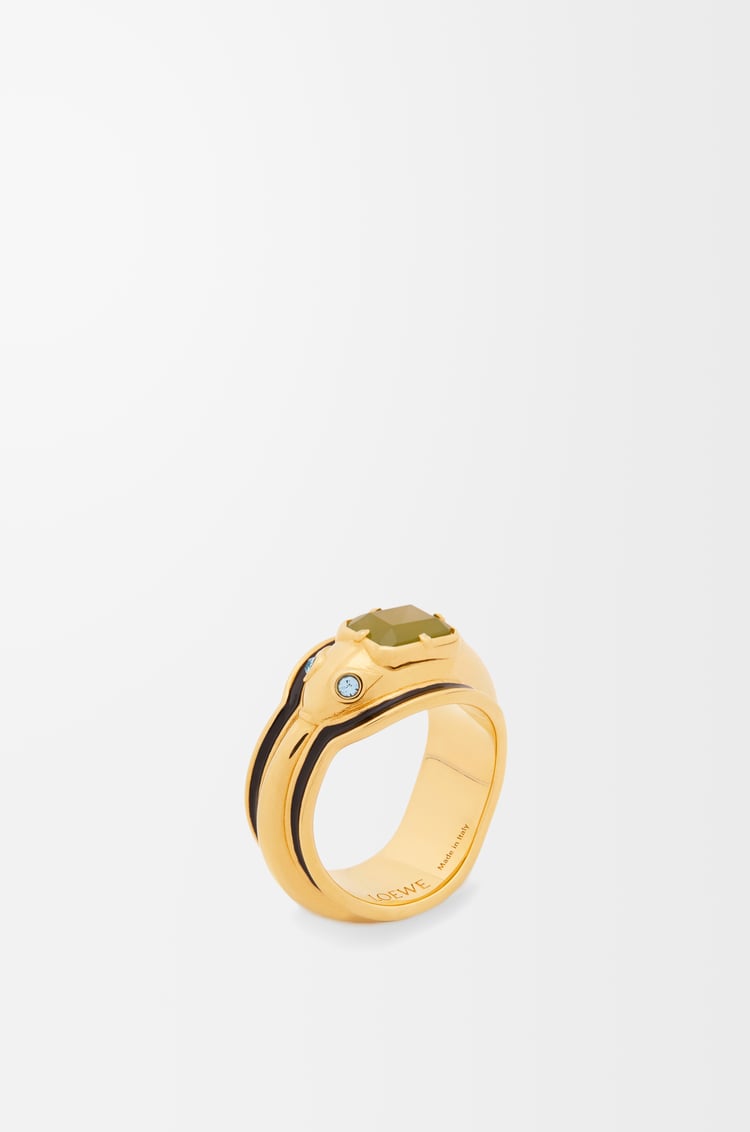 LOEWE Snake ring in sterling silver, crystals and jade Gold/Black