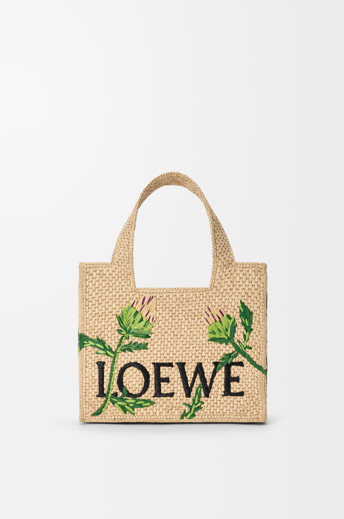 LOEWE Small LOEWE Font tote in raffia Natural/Green
